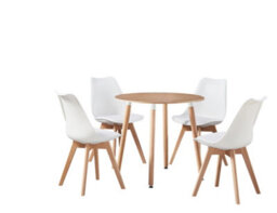 Life Interiors 5Pcs Dining Set - An Oak Round Dining Table & Set Of 4 White Lorenzo Tulip Chairs With Padded Seat - thumbnail 1