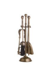 Ball Topped Antique Brass Fireplace Companion Set Traditional, Modern Style - thumbnail 1