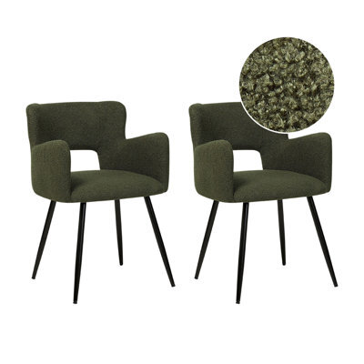 Beliani Set Of 2 Dining Chairs Sanilac Boucle Dark Green - image 1