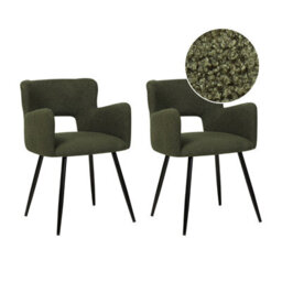 Beliani Set Of 2 Dining Chairs Sanilac Boucle Dark Green - thumbnail 1