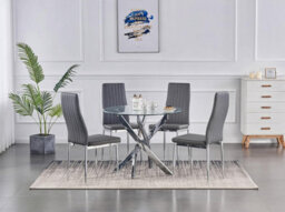 Furnizone UK Nexus 4-Seater 90Cm Round Clear Glass Dining Table And 4 Monza Grey Chairs Faux Leather Chairs - thumbnail 1