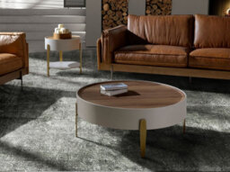Angel Cerda Elegant Round Corner Table In Walnut And Beige With Gold-Plated Steel Legs - thumbnail 6