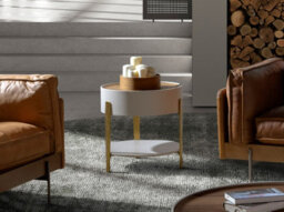 Angel Cerda Elegant Round Corner Table In Walnut And Beige With Gold-Plated Steel Legs - thumbnail 2