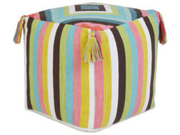 Beliani Handwoven Cotton Pouffe 45 X 45 X 45 Cm Multicolour Geometric Pattern With Tassels - thumbnail 3