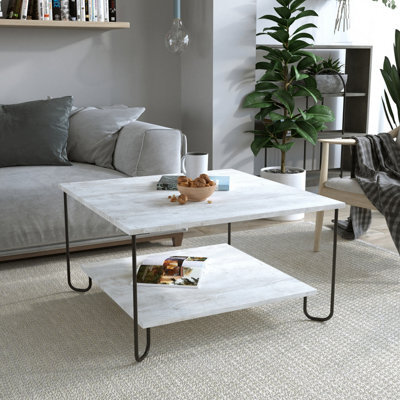 Decortie Marbo Modern Coffee Table 80Cm Open Shelf Metal Legs Multipurpose Ancient White Living Room - image 1