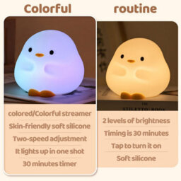 Amorly Duck Night Light, Color Changing Mode & 50-Hour Battery, Squishy Silicone Lamp For Kids Room, Usb Rechargeable With Timer - thumbnail 2