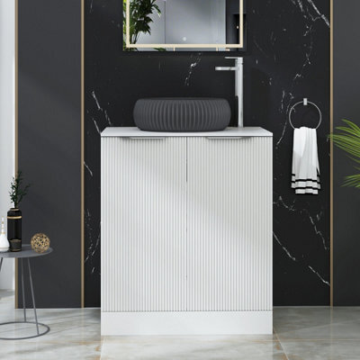 Royal Bathrooms Evora 700mm Matt White Fluted Floor Standing Countertop Vanity Unit 2 Door With Milan Black Basin - image 1