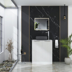 Royal Bathrooms Evora 700mm Matt White Fluted Floor Standing Countertop Vanity Unit 2 Door With Milan Black Basin - thumbnail 2