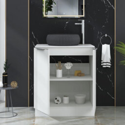 Royal Bathrooms Evora 700mm Matt White Fluted Floor Standing Countertop Vanity Unit 2 Door With Milan Black Basin - thumbnail 3