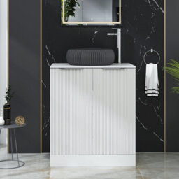 Royal Bathrooms Evora 700mm Matt White Fluted Floor Standing Countertop Vanity Unit 2 Door With Milan Black Basin - thumbnail 1