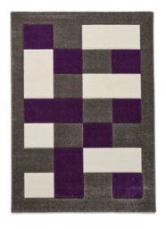 Grey Purple Modern Easy To Clean Bordered Chequered Geometric Rug For Dining Room-60Cm X 120Cm - thumbnail 9