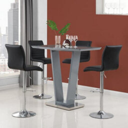 Furniture in Fashion Ilko Grey High Gloss Bar Table With 4 Ripple Black Stools