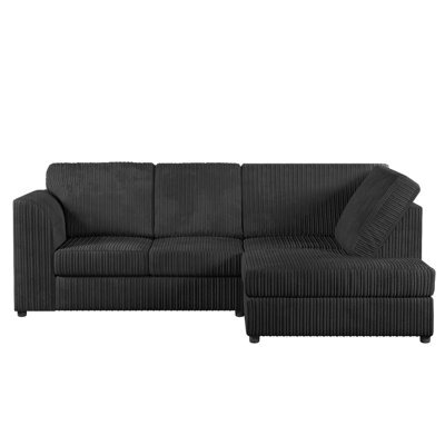 Furnishings For Less UK Luxor Black Jumbo Cord 4 Seater Corner Sofa Right Hand Facing - Full Back - image 1