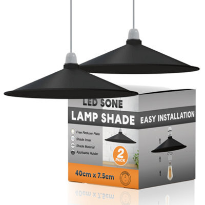 2Pack Metal Lampshade 40Cm Retro Disc Shape Black Easy Fit Pendant Light Shade For Living Rooms Bedroom, Kitchen, Dining Room - image 1