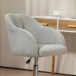 Grey Fluffy Desk Chair For Home Study Bedroom, Fabric Makeup Vanity Chair - thumbnail 5