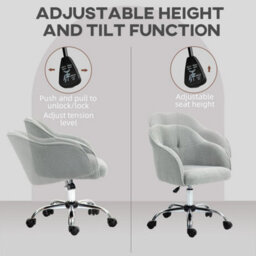 Grey Fluffy Desk Chair For Home Study Bedroom, Fabric Makeup Vanity Chair - thumbnail 2
