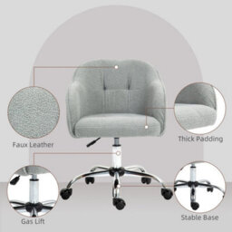 Grey Fluffy Desk Chair For Home Study Bedroom, Fabric Makeup Vanity Chair - thumbnail 3
