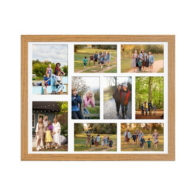 AK Frames 20X16 Oak Modern Multi Photo Frame With White Mount - Holds 9 Apertures (2X) 7X5, (7X) 6X4 Photos - image 1