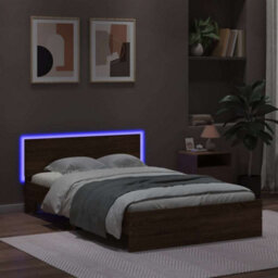 Berkfield Bed Frame With Headboard And Led Brown Oak 140X190 Cm - thumbnail 3