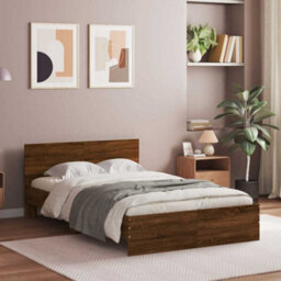 Berkfield Bed Frame With Headboard And Led Brown Oak 140X190 Cm - thumbnail 4