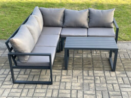 Fimous Aluminium Outdoor Garden Furniture Set Lounge Sofa Coffee Table Sets Indoor Conservatory Set Dark Grey - thumbnail 1