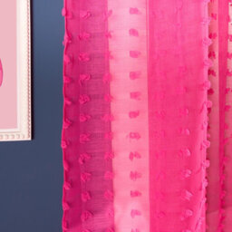 Ohs Tufted Pompom Voile Net Curtain Pair Window Panels Slot Top Set - Hot Pink - thumbnail 5