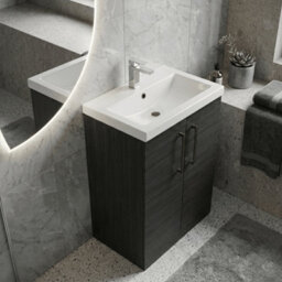 Balterley Bramshall Contemporary Bathroom Floor Standing 2-Door Vanity Unit & Mid-Edge Basin, Charcoal Black, 600mm - thumbnail 4