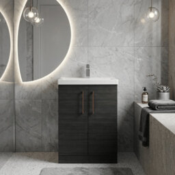 Balterley Bramshall Contemporary Bathroom Floor Standing 2-Door Vanity Unit & Mid-Edge Basin, Charcoal Black, 600mm - thumbnail 2