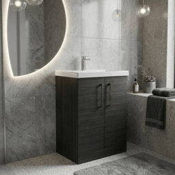 Balterley Bramshall Contemporary Bathroom Floor Standing 2-Door Vanity Unit & Mid-Edge Basin, Charcoal Black, 600mm - thumbnail 3