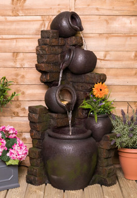 Primrose York 3-Tier Cascading Jars Garden Outdoor Water Feature Fountain & Planter With Lights H120Cm - image 1