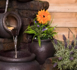 Primrose York 3-Tier Cascading Jars Garden Outdoor Water Feature Fountain & Planter With Lights H120Cm - thumbnail 3