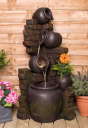 Primrose York 3-Tier Cascading Jars Garden Outdoor Water Feature Fountain & Planter With Lights H120Cm - thumbnail 1