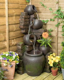 Primrose York 3-Tier Cascading Jars Garden Outdoor Water Feature Fountain & Planter With Lights H120Cm - thumbnail 4