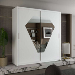 Sliding Wardrobes 4 u LTD Modern Wardrobe With Led Light Double Sliding Door Diamond Mirrored Wardrobe - White 203Cm - thumbnail 1