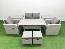 Fimous Light Grey Pe Wicker Rattan Garden Furniture Set Sofa Set Reclining Chair Dining Table 6 Seater 2 Small Stools 2 Side Table - thumbnail 1