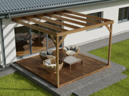 Arbor Garden Solutions Wall-Mounted Box Pergola And Decking, Complete Diy Kit (3M X 3M, Rustic Brown Finish) - thumbnail 3