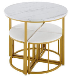 Btm Dining Table Set With Four Velvet Chairs White Mdf Top And Gold Frame Modern Dining Furniture - thumbnail 8