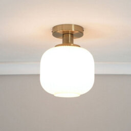 Valuelights Calpe Gold Semi Flush Ceiling Light With Ribbed Frosted Glass Shade And Bulb