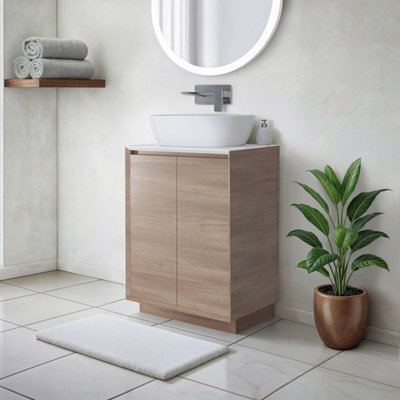 Plum&clay Matterhorn Oak Floor Standing Bathroom Vanity Unit With White Countertop (W)600mm (H)850mm - image 1