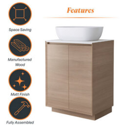 Plum&clay Matterhorn Oak Floor Standing Bathroom Vanity Unit With White Countertop (W)600mm (H)850mm - thumbnail 5