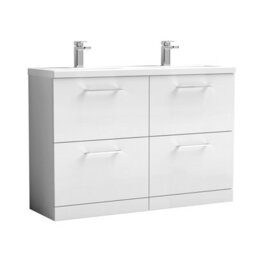 Balterley Bramshall 1200mm Floor Standing 4 Drawer Double Basin Vanity Unit For Modern Bathroom Storage - Gloss White - thumbnail 1