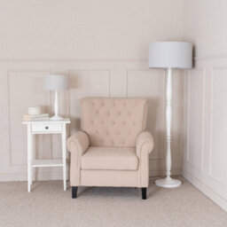 Valuelights Victoria Traditional White Wood Candlestick Table Lamp With Grey Drum Shade - Led Bulb Included - thumbnail 3