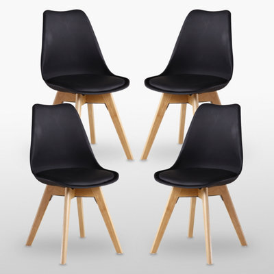 Life Interiors Set Of 4  Black Scandinavian Dining Chairs With Leather Cushions Solid Wood Legs - image 1