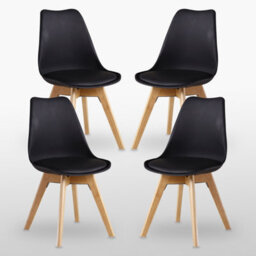 Life Interiors Set Of 4  Black Scandinavian Dining Chairs With Leather Cushions Solid Wood Legs - thumbnail 1