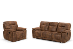 Suede Brown Faux Leather  3 + 1 Seater Manual Recliner Sofa And Armchair Set For Living Room Murcia - thumbnail 2
