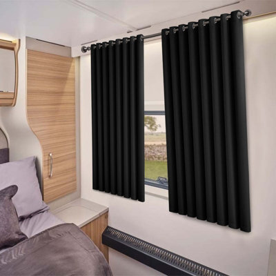Oxford Homeware Plain Black 230Gsm Blackout Curtain Thermal Insulated Eyelet For Window Curtain Pair (W)117Cm X (L)137Cm - image 1