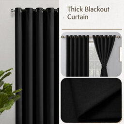 Oxford Homeware Plain Black 230Gsm Blackout Curtain Thermal Insulated Eyelet For Window Curtain Pair (W)117Cm X (L)137Cm - thumbnail 5