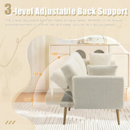 Matteo Modern 2-Seater Sofa Bed With 3-Position Adjustable Backrest, Plush Teddy Fabric & Gold Metal Legs - thumbnail 2