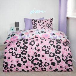 OHS Leopard Reversible Duvet Cover Set Quilt Pillowcases Bedding, Pink - Double - thumbnail 2