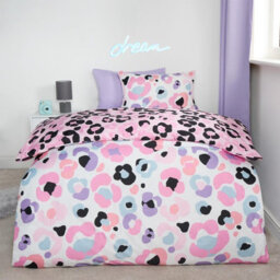 OHS Leopard Reversible Duvet Cover Set Quilt Pillowcases Bedding, Pink - Double - thumbnail 1